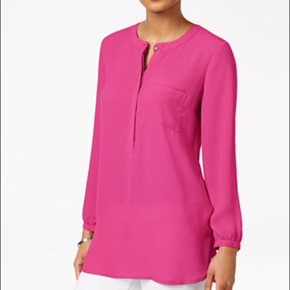 Pink shirt 1 pocket half button up
